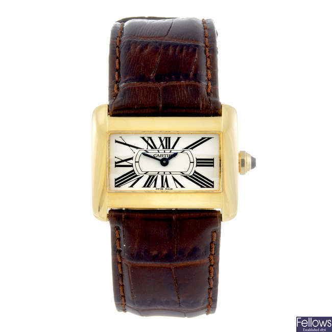 CARTIER - an 18ct gold Tank Divan wrist watch.