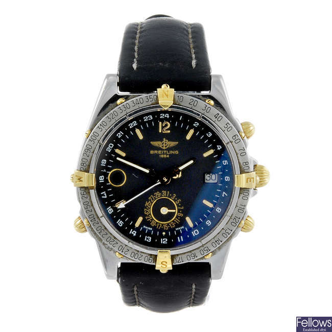 BREITLING - a gentleman's stainless steel Duograph wrist watch.
