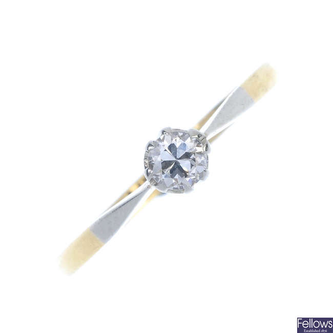 An early 20th century 18ct gold and platinum diamond-single stone ring.