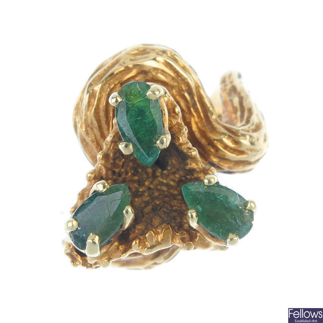 A 1980s emerald trefoil ring.