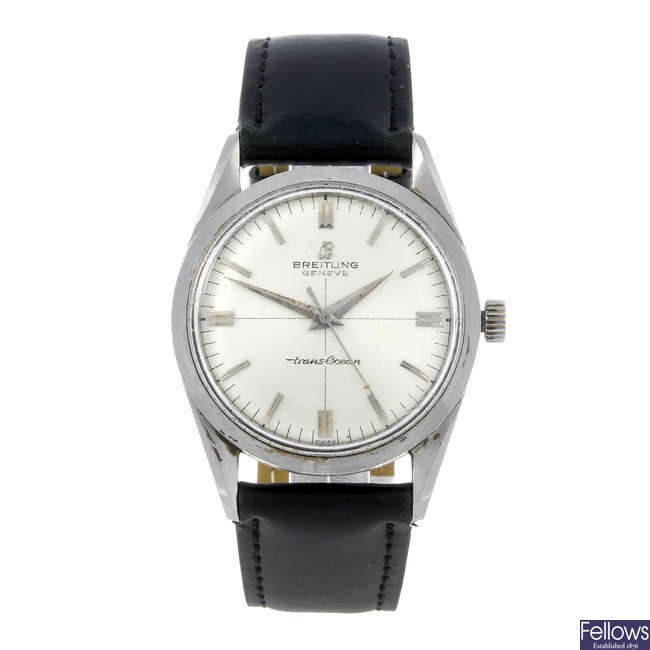 BREITLING - a gentleman's stainless steel Transocean wrist watch.