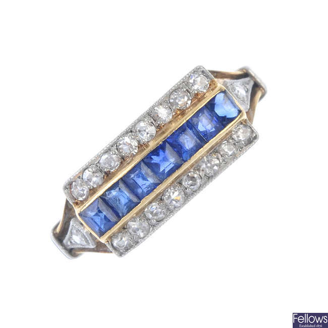 An early 20th century 18ct gold sapphire and diamond ring.