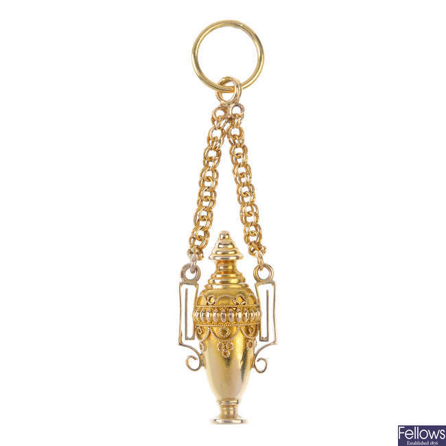 A late Victorian gold Etruscan revival pendant.