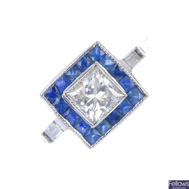 A diamond and sapphire cluster ring. 