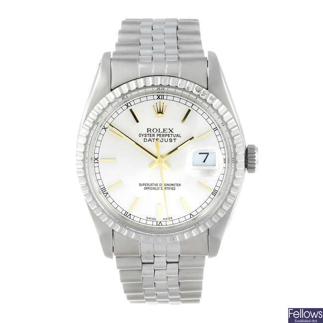ROLEX - a gentleman's stainless steel Oyster Perpetual Datejust bracelet watch.
