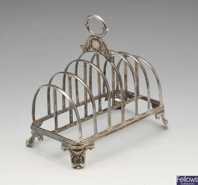 A Victorian silver toast rack.