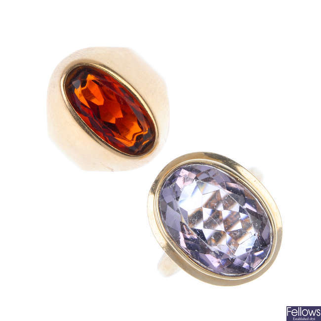 Two gem-set single-stone rings.