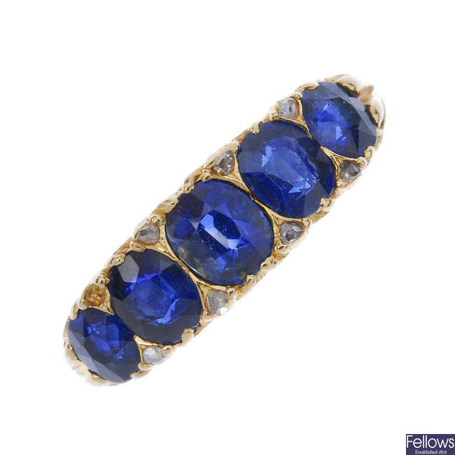 A late 19th century 18ct gold sapphire five-stone ring.