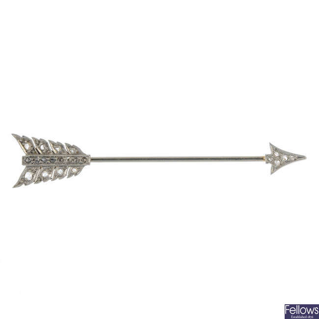 An early 20th century diamond arrow jabot pin.