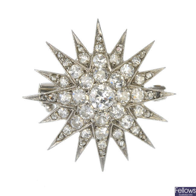 An early 20th century platinum diamond sunburst brooch.