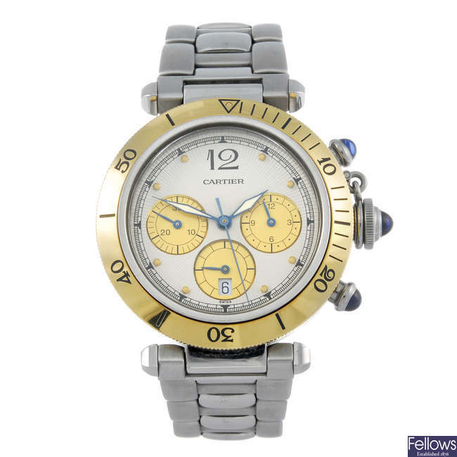 CARTIER - a bi-metal Pasha chronograph bracelet watch.
