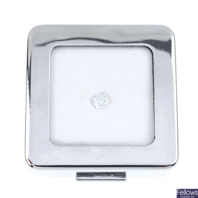 A square-shape 'blue' diamond, weighing 1.03cts.