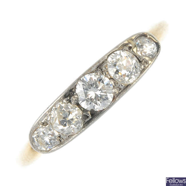 An early 20th century diamond five-stone ring.