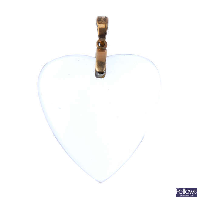 A rock crystal heart pendant.