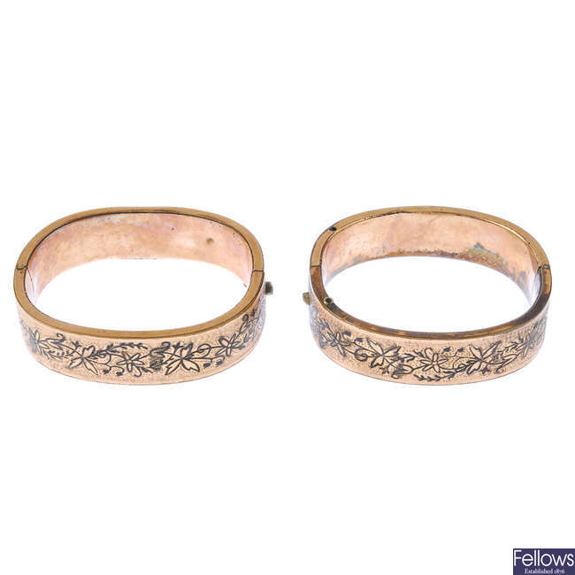 A pair of cased late 19th century bangles.