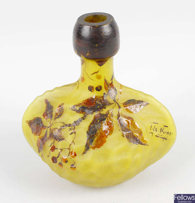 A French turn of the century yellow glass bottle vase