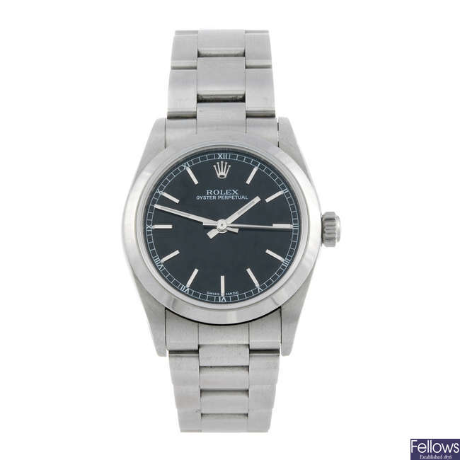 ROLEX - a mid-size stainless steel Oyster Perpetual bracelet watch.