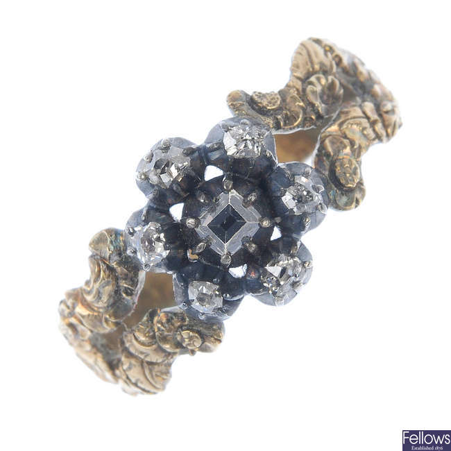 A late Georgian gold diamond floral cluster ring.