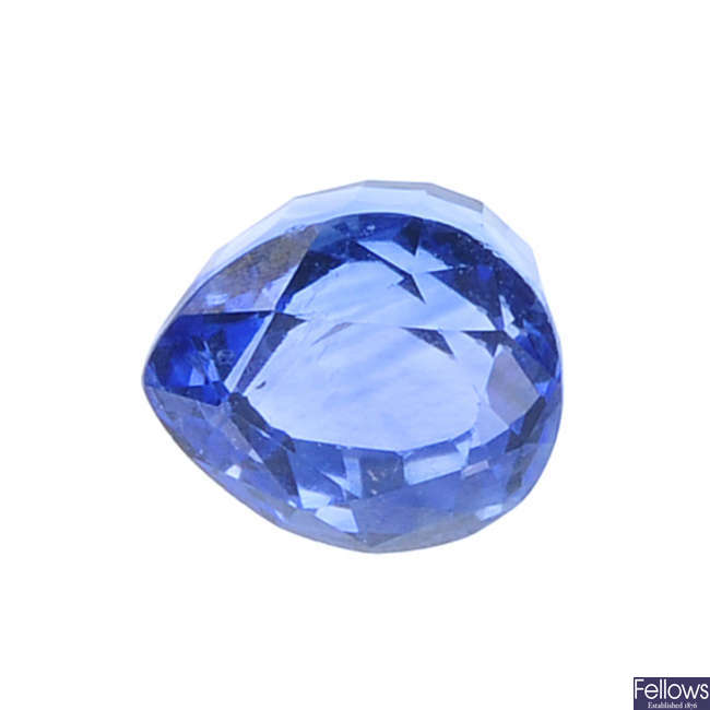 A pear-shape sapphire, weighing 1.73cts.