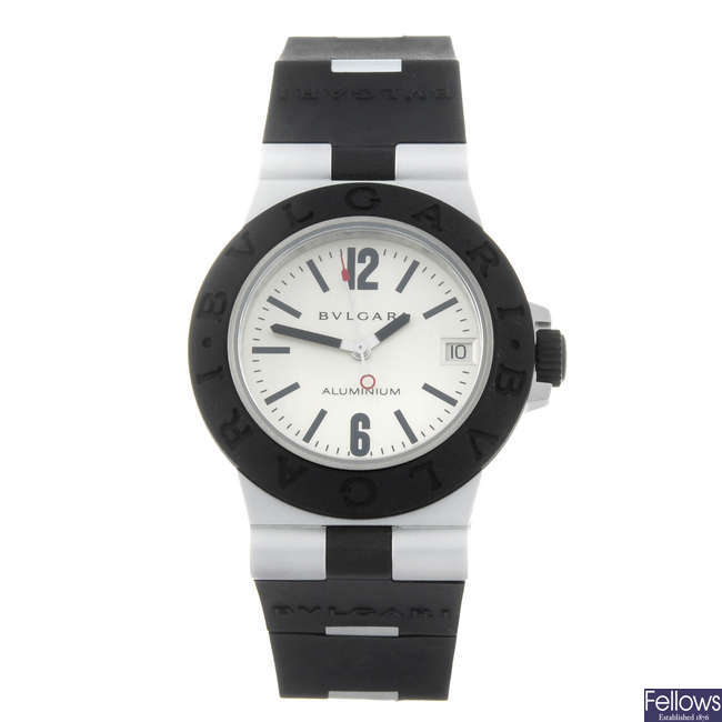 BULGARI - a lady's aluminium Diagono Aluminium wrist watch.