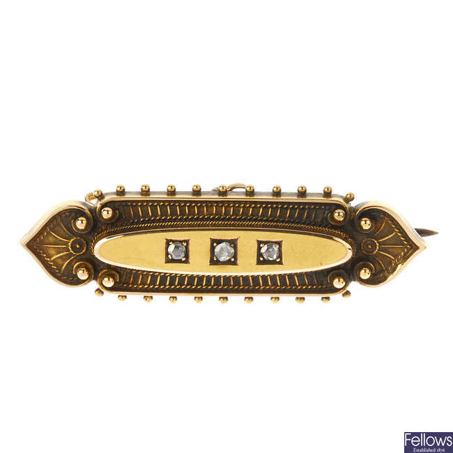 A late 19th century gold diamond mourning brooch.