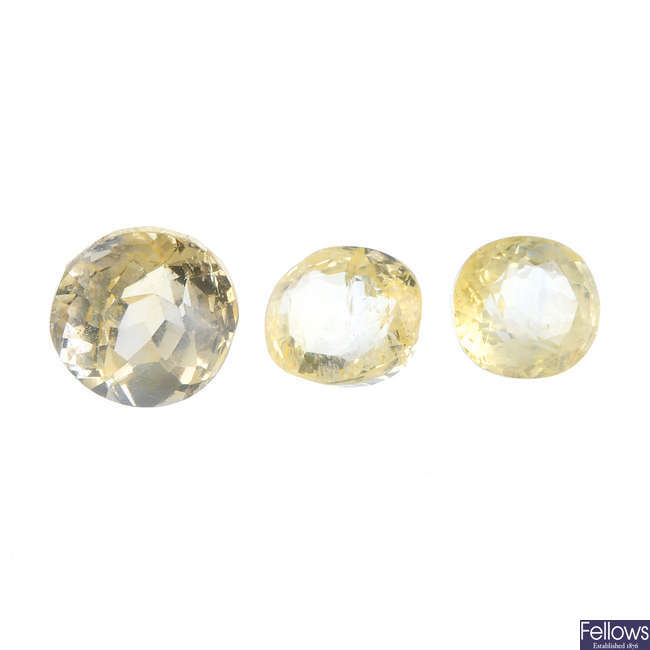 Three vari-shape sapphires, total weight 12.77cts.