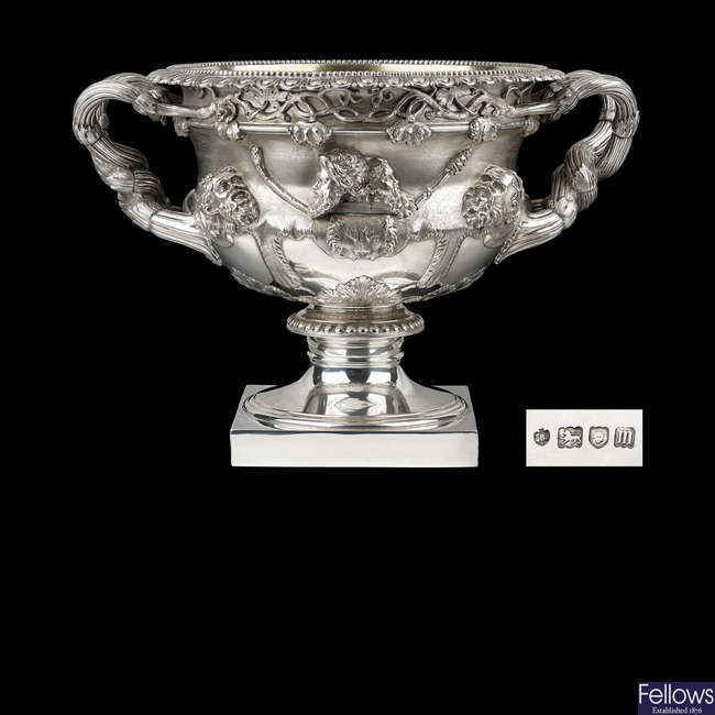 An Edwardian silver Warwick vase by Edward Barnard & Sons.