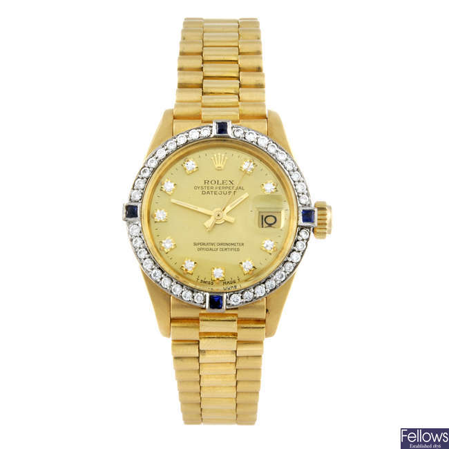 ROLEX - a lady's 18ct yellow gold Oyster Perpetual Datejust bracelet watch. 