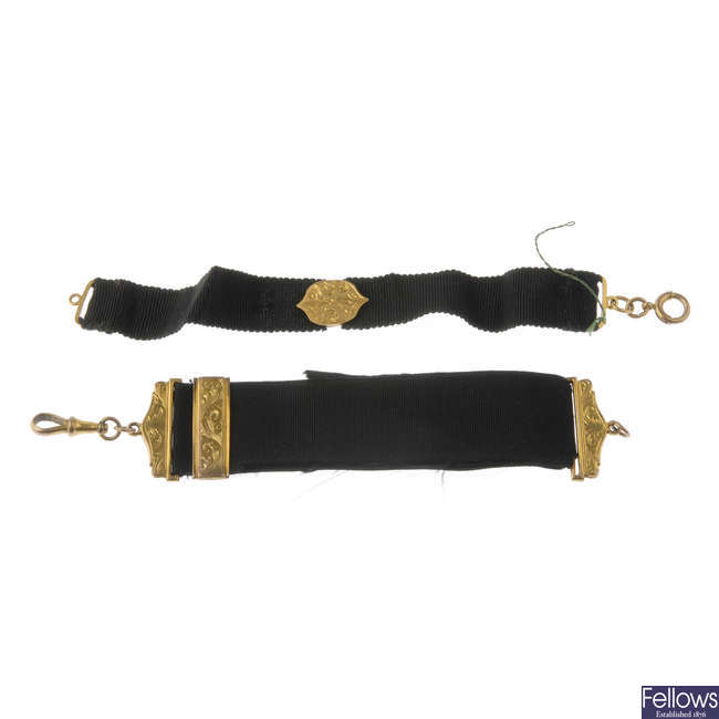 Two late Victorian gold and ribbon bands.