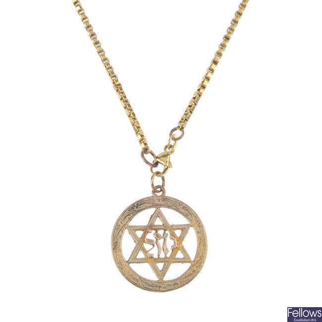 A 1960s 9ct gold pendant, with two chains.
