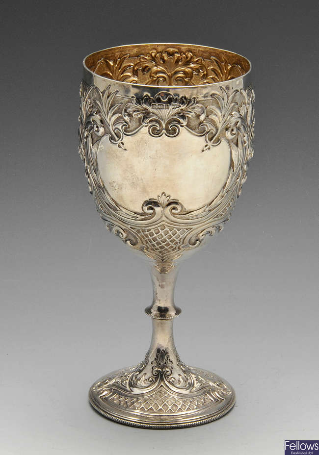 A large Edwardian silver goblet. 