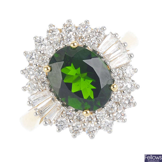 An 18ct gold diopside and diamond cluster ring.