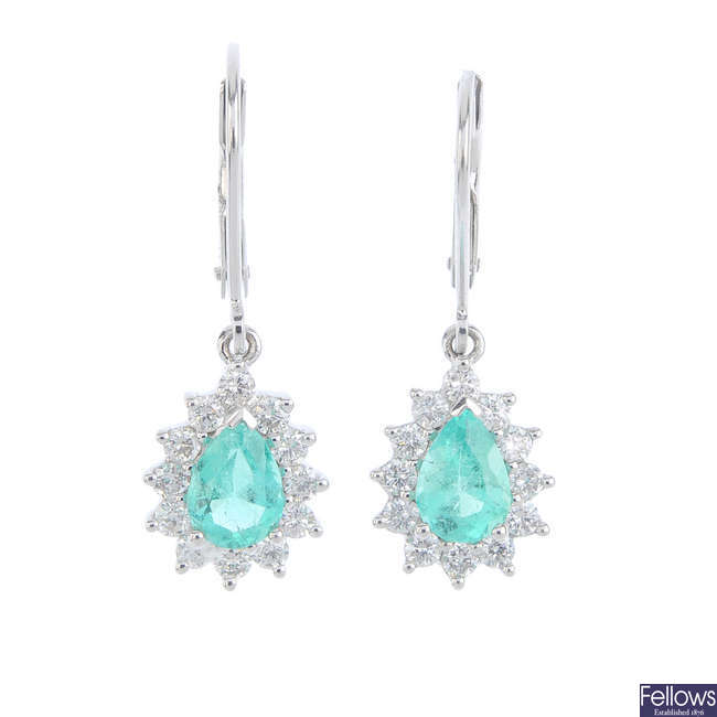 A pair of 18ct gold Colombian emerald and diamond cluster earrings.