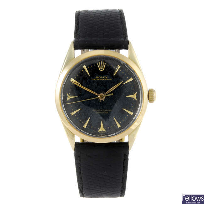 ROLEX - a gentleman's gold plated Oyster Perpetual wrist watch.