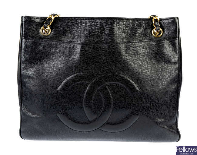 CHANEL - a caviar leather tote handbag.