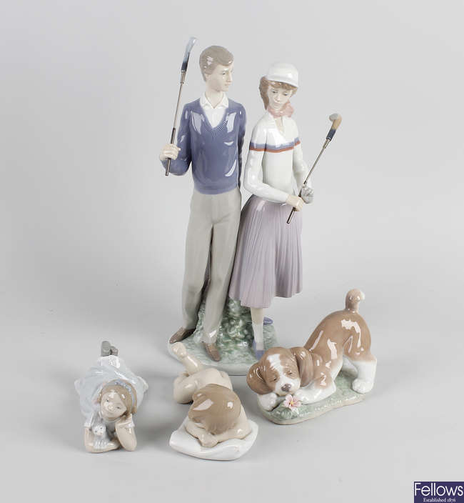 A group of five Lladro figures