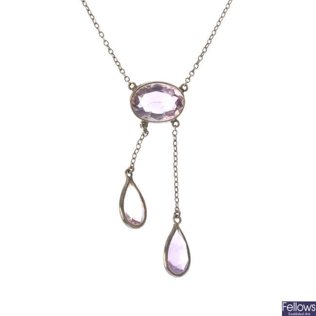 An early 20th century silver and amethyst pendant.