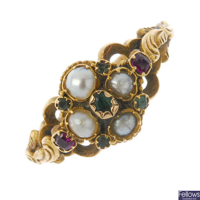 An early 19th century multi-gem floral cluster ring.