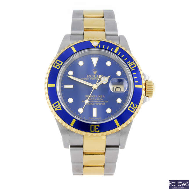 (112531) ROLEX - a gentleman's bi-metal Oyster Perpetual Date Submariner bracelet watch.