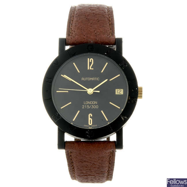 BULGARI - a limited edition mid-size carbon fibre London wrist watch.
