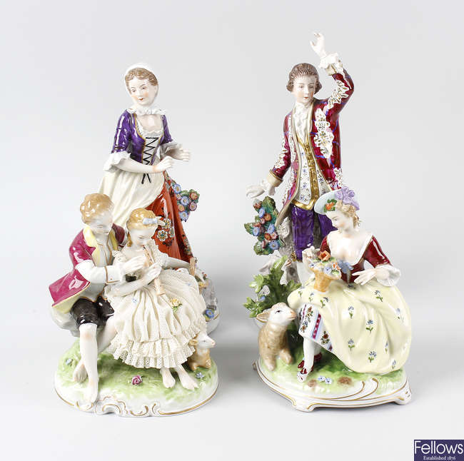 A group of four German porcelain figures.