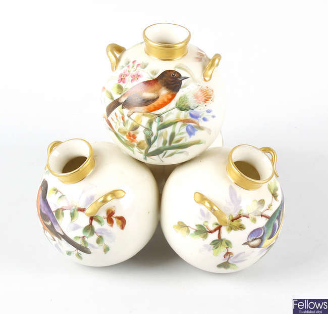 An unusual Royal Worcester stacking porcelain vase group.