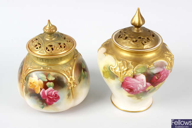 Two Royal Worcester porcelain pot pourris.