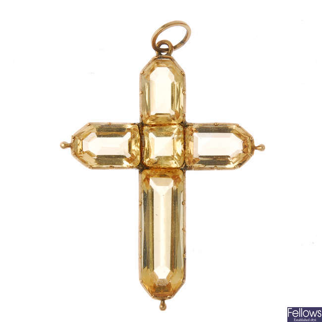 A late Georgian gold and topaz cross pendant, circa 1820.
