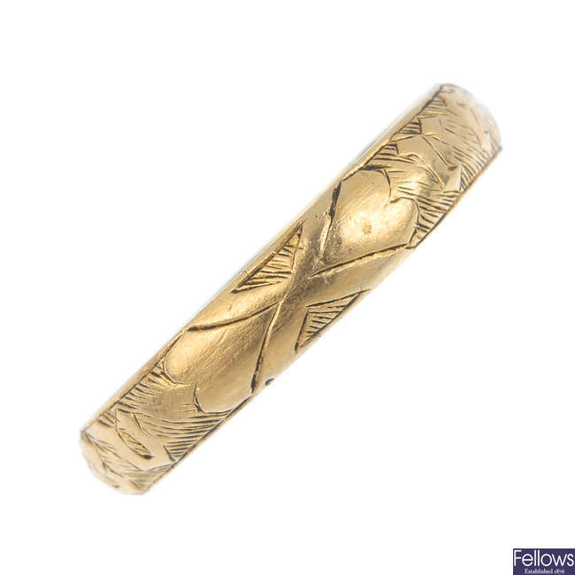 A late medieval gold amatory ring, circa 1400 to 1500.