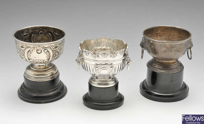 A late Victorian silver pedestal bowl, etc.