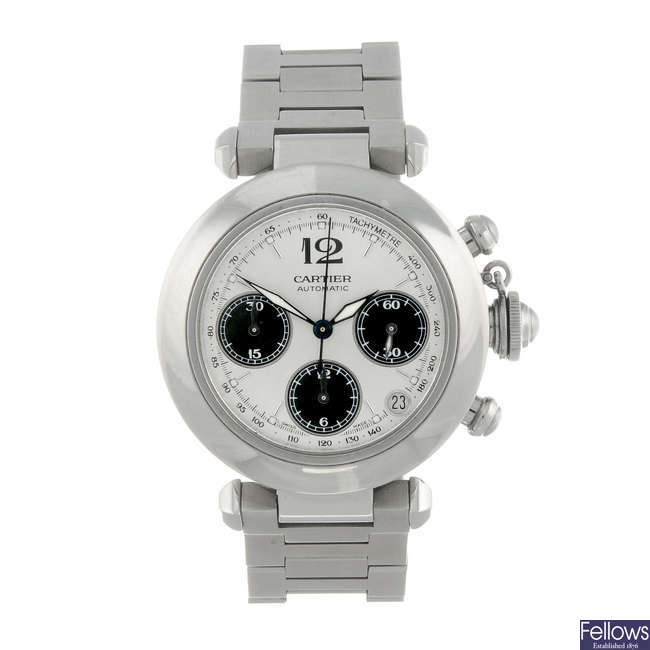 CARTIER - a stainless steel Pasha chronograph bracelet watch.