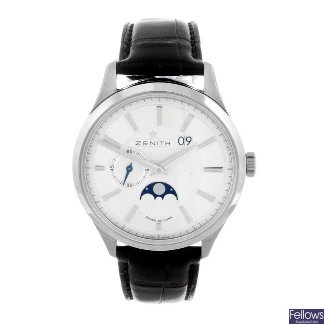 ZENITH - a gentleman's stainless steel Elite Captain Moonphase wrist watch.