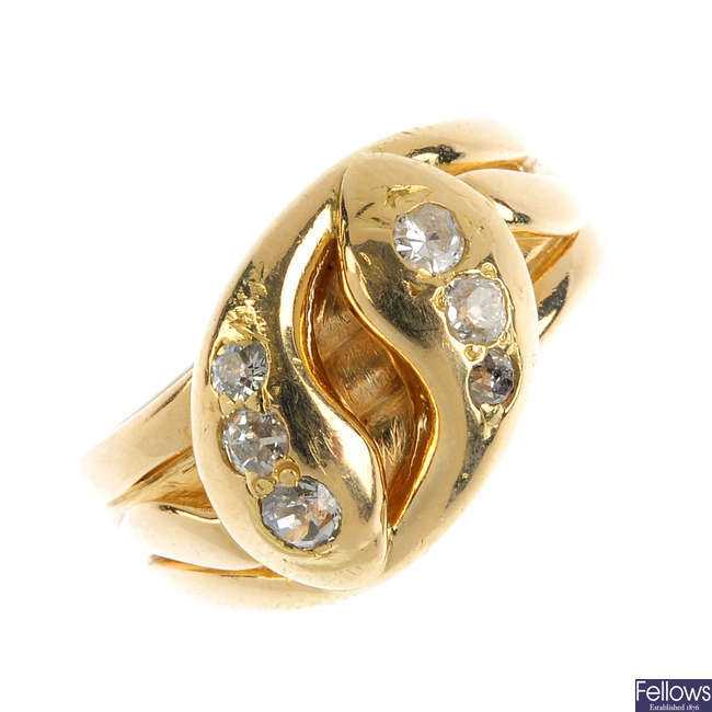 An early 20th century 18ct gold diamond snake ring.