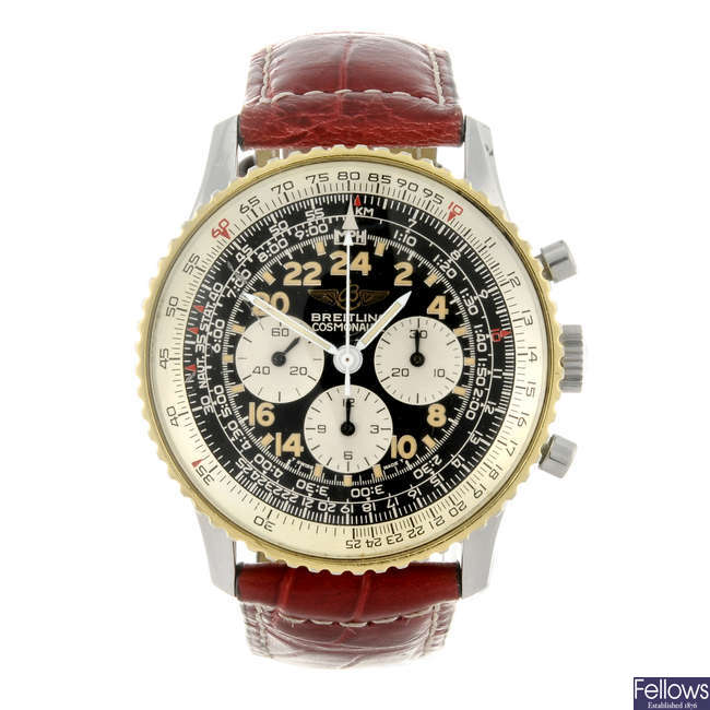 BREITLING - a gentleman's bi-metal Navitimer Cosmonaute chronograph wrist watch.